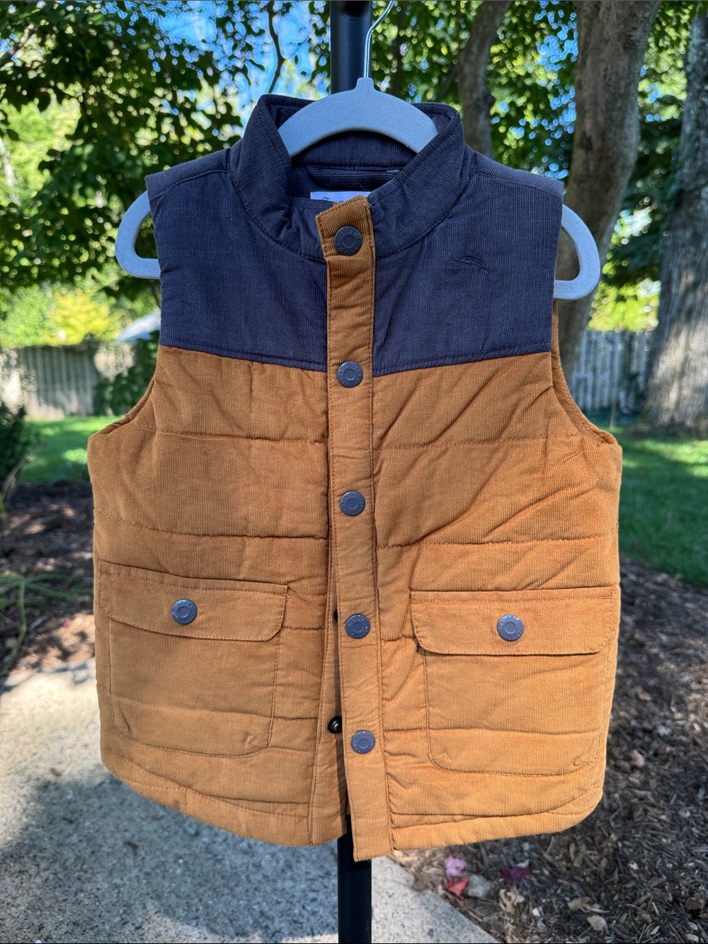 Tommy Bahama Kids Corduroy Quilted Vest in Tan & Dark Blue